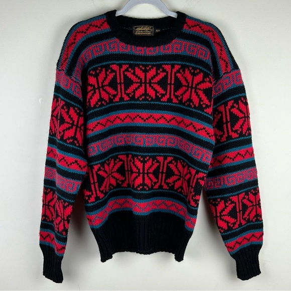 Eddie Bauer | 90s Vintage Wool Snowflake Cabincore Ski Lodge Grandpa Sweater | M - Picture 1 of 7